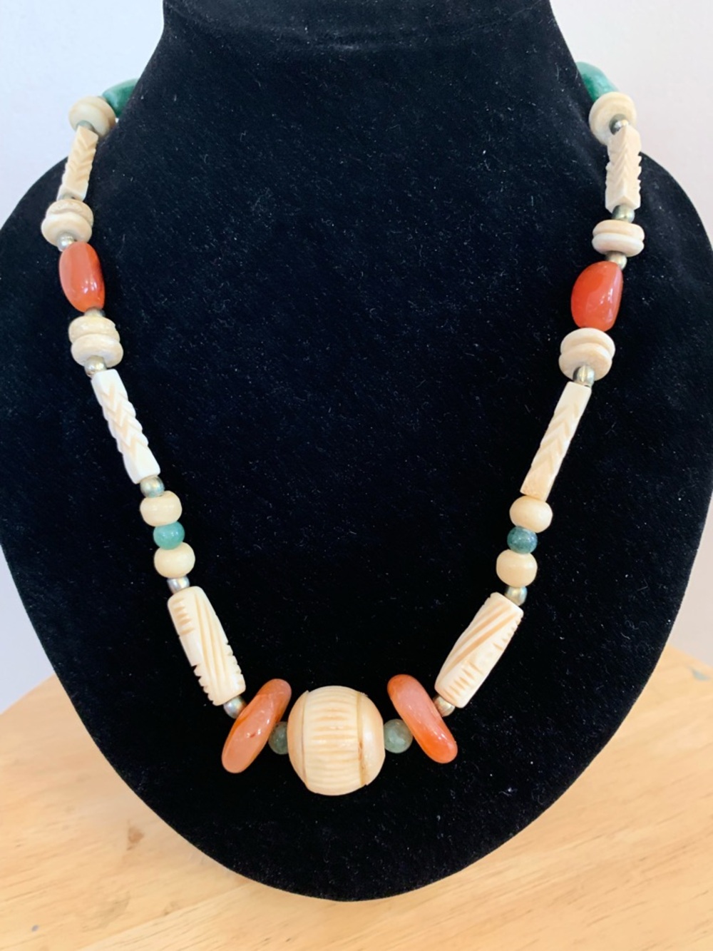 Beaded Ivory and Coral Statement Necklace